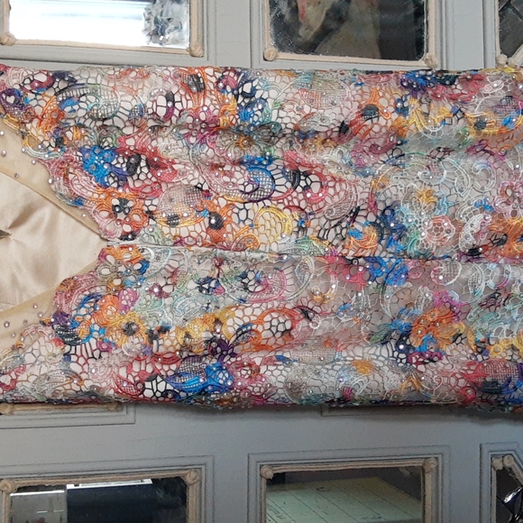 Pastel Lace Tie Dyed Rhinestone embellished gown. - Picture 6 of 8